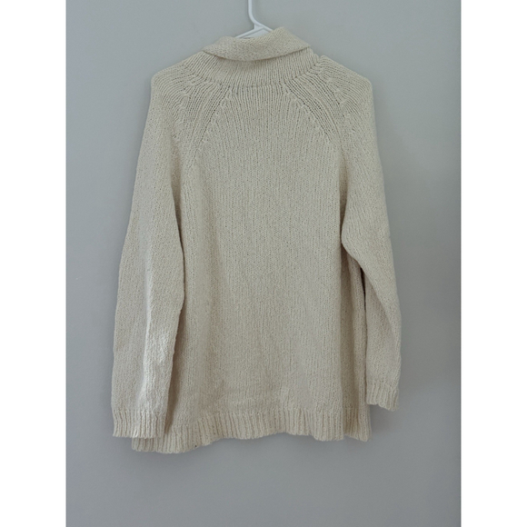 Eileen Fisher Sweater Women L Ivory Modest Open Knit Oversize Turtleneck Casual - Picture 4 of 4